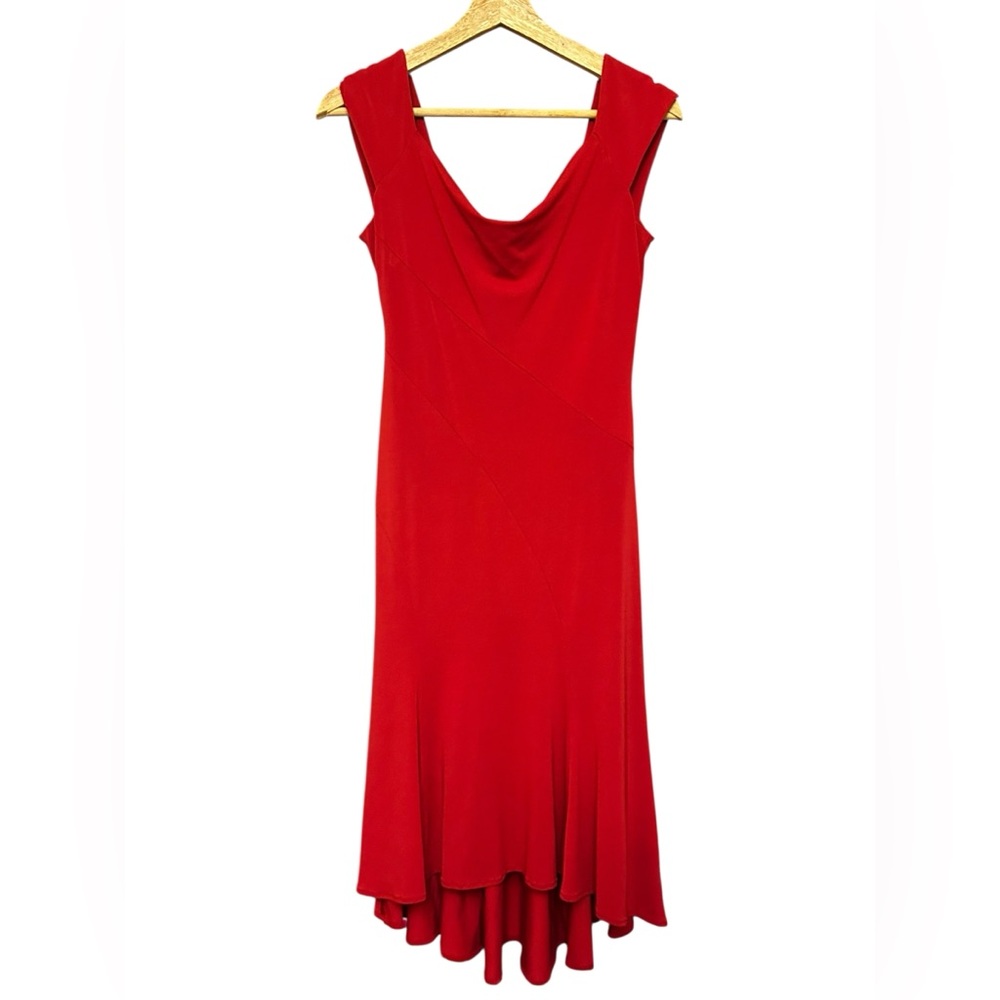 BCBG MAX AZRIA Y2K 90’s Cowl Neck Fluted Dress